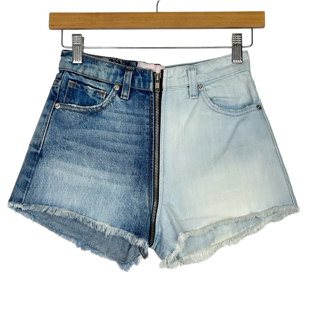 Revice Two Tone Denim Shorts Size 25 Full Zip Around Raw Hem Festival Y2K